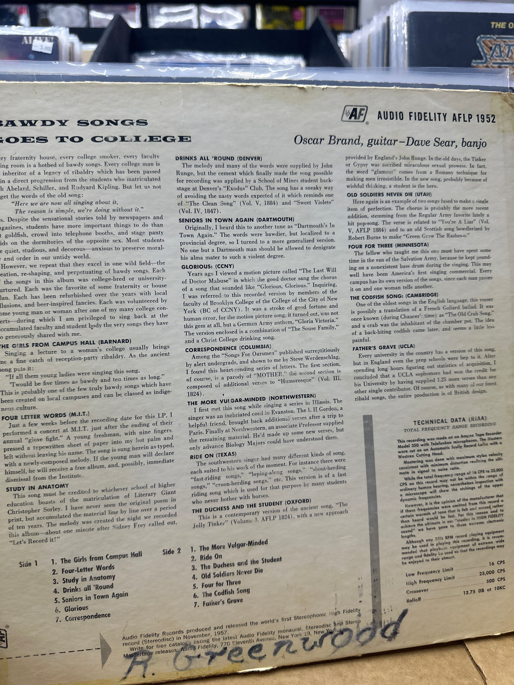 OSCAR BRAND WITH DAVE SEAR - BAWDY SONGS GOES TO COLLEGE